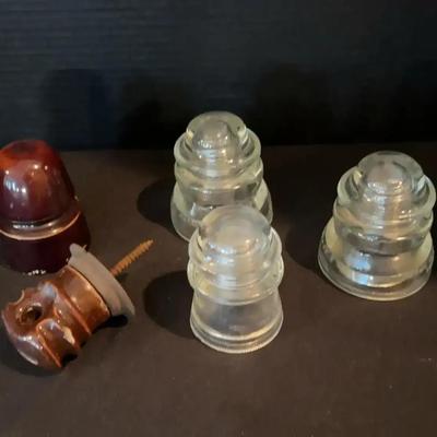 Brown & Clear Glass Insulators - Different Sizes
