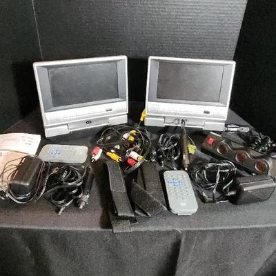 (2) Portable DVD Players, For Car Or Home - Straps & Connections Included