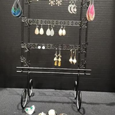Jewelry Stand With Large Amount of Earrings And Rings - 1 Sterling Silver
