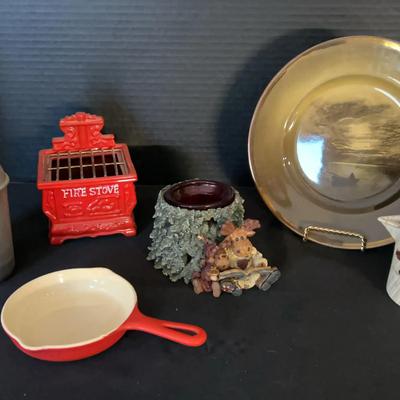 Outdoor Fishing & Camping Decor - Small Griswold Cast Iron Skillet, Labeco Fire Stove Ashtray, Royal