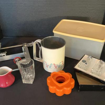 Vintage Kitchen - Tupperware, Sifter, Tepco, Apple Corer & Hand Cut Crystal Salt