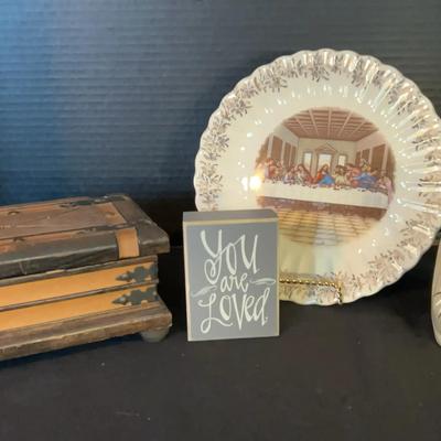 Lords Supper Plate - Sanders Mfg, Madonna Planter, Keepsake Box & You Are Loved Sign