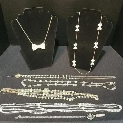 Bohemian Vibe - White / Gold Pearl And Beads, Pink Bow Necklaces