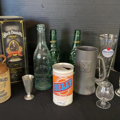 Vintage Happy Hour Decor - Platte Valley McCormick & Jack Daniel’s Whiskey, Playboy & Holsten Light 