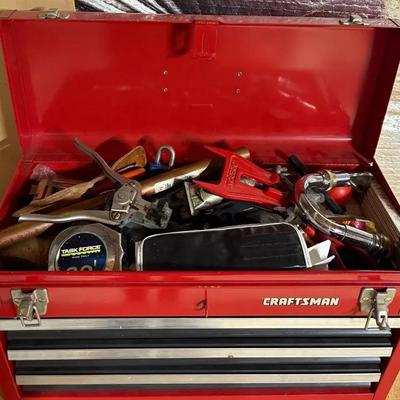 Red Craftsman 3-Drawer Portable Metal Toolbox Filled With Various Tools