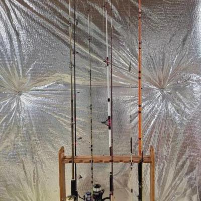 Fishing Rods, Reels, & Rolling Rack