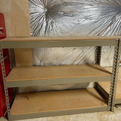 Two Heavy-Duty Metal Shelving Units with Particleboard Shelves