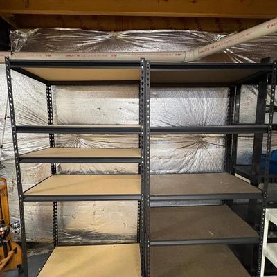Two 5-Tier Metal Storage Shelves with Particle Board Decks