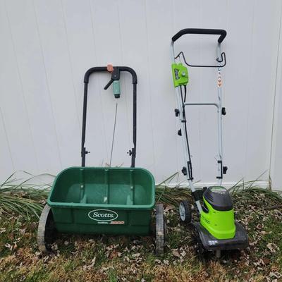 Greenworks Cultivator And Scotts Spreader 