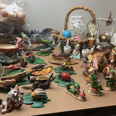 Collection of Nature-Inspired Figurines with Ceramic Elves, Wooden Bugs & Woodland Décor