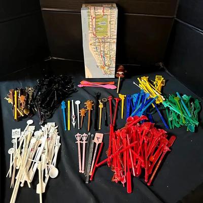 Huge Collection of Coffee Stirrers with New York City Map Box