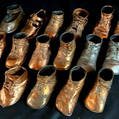 Collection of Bronzed Baby Shoes – 16 Pieces