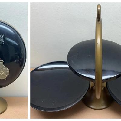 Mid-Century Melamine & Brass Triple-Level Server with Folding Design