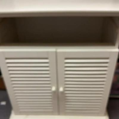 White Storage Cabinet with Open Shelf