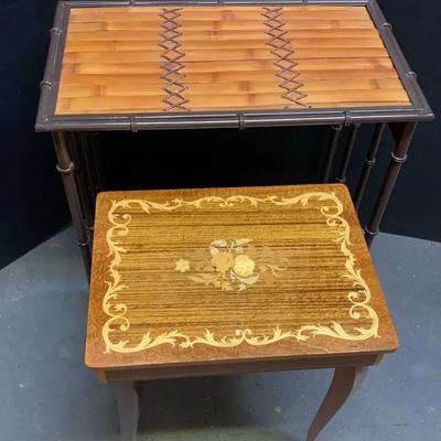 Set of Two Accent Tables – Metal & Wood Side Table and Italian Hand-Painted Music Box Table