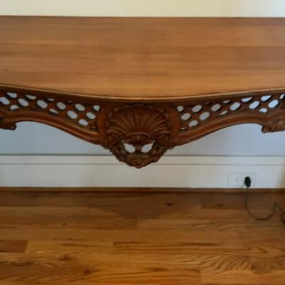 Vintage Wooden Entry Table with Ornate Carved Detailing