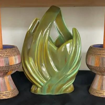 MCM West Coast Pottery Piece with Italian Candleholders