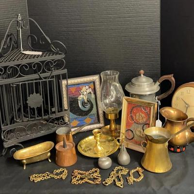 Variety of Metal Décor with Wrought Iron Planter & Reed & Barton Pewter Teapot