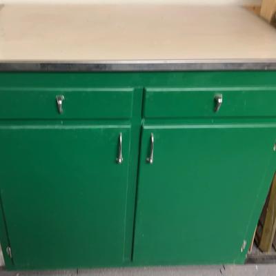 Green Storage Cabinet with Metal-Topped Work Surface