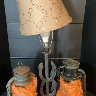 Rustic Horseshoe Lamp and Vintage Gas Lamps