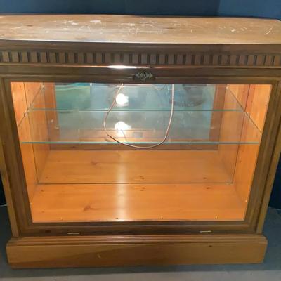 Vintage Wooden Display Cabinet with Glass Door & Interior Lighting