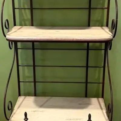 Wrought Iron and Wood Baker’s Rack with Multi-Level Shelving