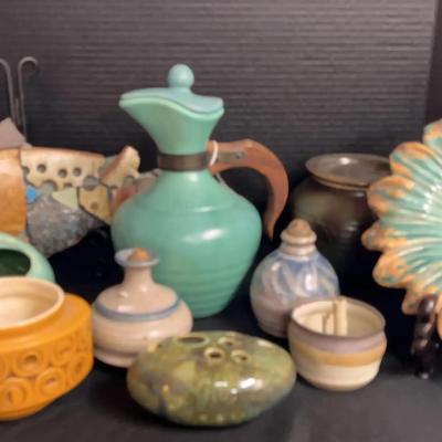 Beautiful Pottery Collection with McCoy Planter, Signed Oil Lamp & Decorative Pieces
