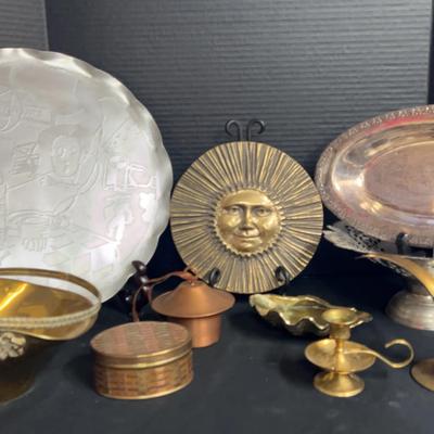Metal & Brass-Style Décor with Art Deco Tray and Sunburst Plaque