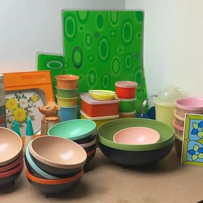 Vintage Dishware Featuring Reinecke & Tupperware with Retro Kitchenware & Colorful Serveware