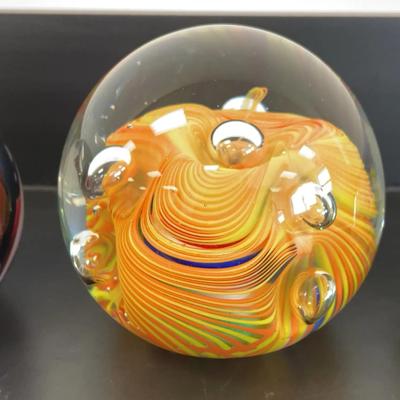#1 Trio of Vintage Colorful Hand Blown Paperweights