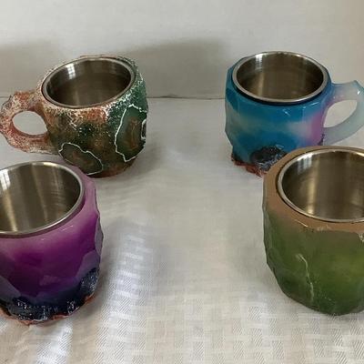 Set Of (4) Faux Crystal (Resin) & Metal Cups 