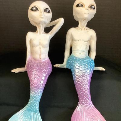 Pair Of Mermaid Alien Shelf Sitters
