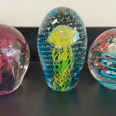 #2 Trio Of Blown Glass Colorful Paperweights