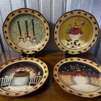 Set of Decorative Ceramic Snowman Plates 