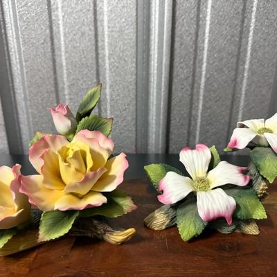 Andrea by Sadek “white and pink dogwood blossom” figurine & “Rose” Figurine 