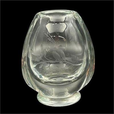 Sale Photo Thumbnail #44: Lot 062   3 Bid(s)
Swedish Small Glass Vase, Etched With Songbirds, Vintage