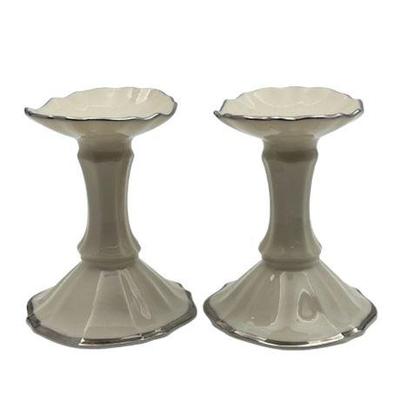 Sale Photo Thumbnail #47: Lot 066   
Lenox, Symphony Porcelain Candle Holders, Pair of Two (2)