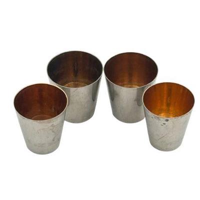 Sale Photo Thumbnail #61: Lot 085   
Nesting Silver Plate Shooters, With Gold Wash Interior, Set of Four, German Made