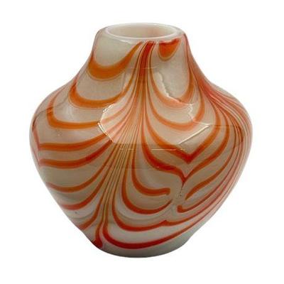 Sale Photo Thumbnail #16: Lot 023 
Orange and White Pulled Feather Style Art Glass Vase