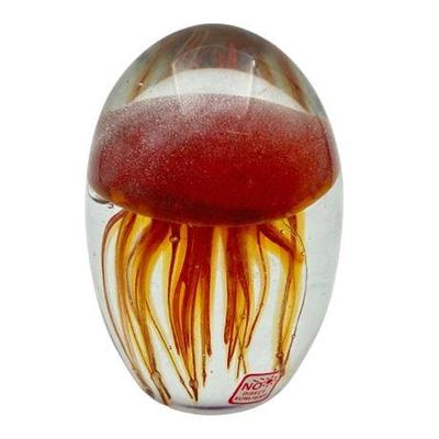 Sale Photo Thumbnail #28: Lot 042  
Vintage Orange Jellyfish Glow In The Dark Art Glass Paperweight
