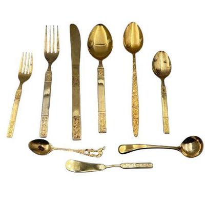 Sale Photo Thumbnail #76: Lot 114   
Vintage Gold Tone Stainless Steel Flatware, Partial Set