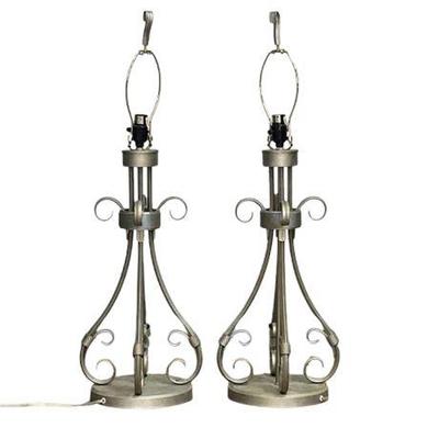 Sale Photo Thumbnail #12: Lot 018  
Brushed Metal Contemporary Occasional Table Lamps, Two (2)