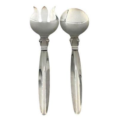 Sale Photo Thumbnail #27: Lot 041   
MCM Silver Plate Salad Serving Fork and Knife, Two (2) Piece Set