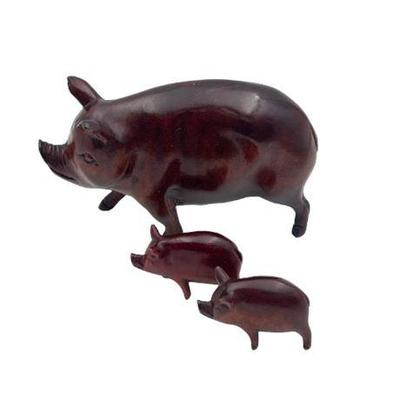 Sale Photo Thumbnail #22: Lot 035   
Carved Wooden Mother Warthog With Two Piglets, Set of Three (3)