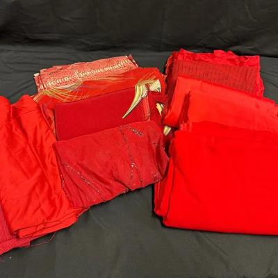 277: Red Fashion Poly, Silk Blend Fabric Remnants 