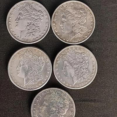 5 Morgan Silver Dollars 