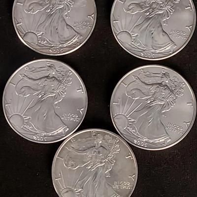 5 Silver Eagles 1 oz .999 Fine Silver