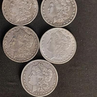 5 Morgan Silver Dollars 