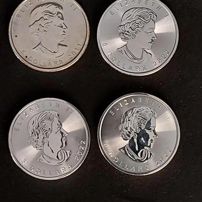 4 Canadian Maple Leafs 1 oz Fine Silver