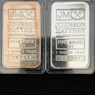 2 Johnson Matthey 1 oz Silver Bars